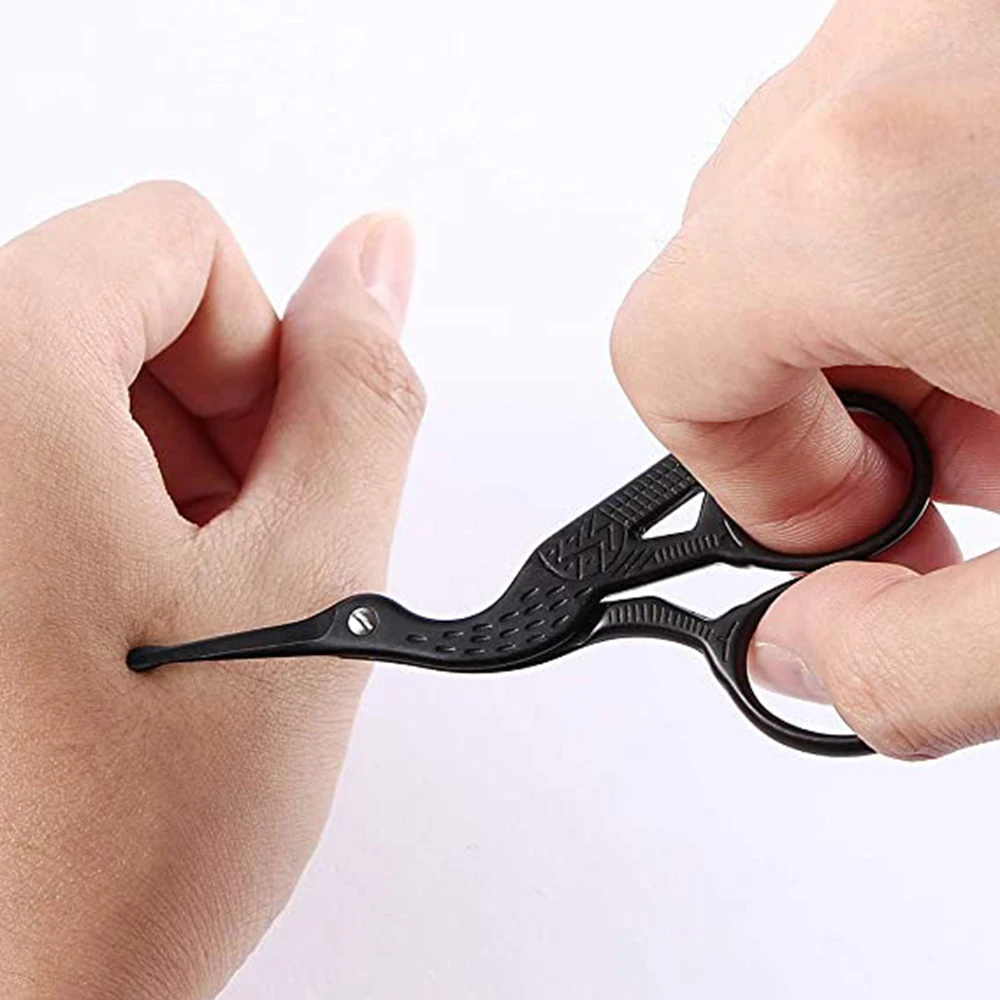Rounded Tip Stork Scissors Professional Stainless Steel With Black Titanium Coated Nose Hair Cutting Scissor