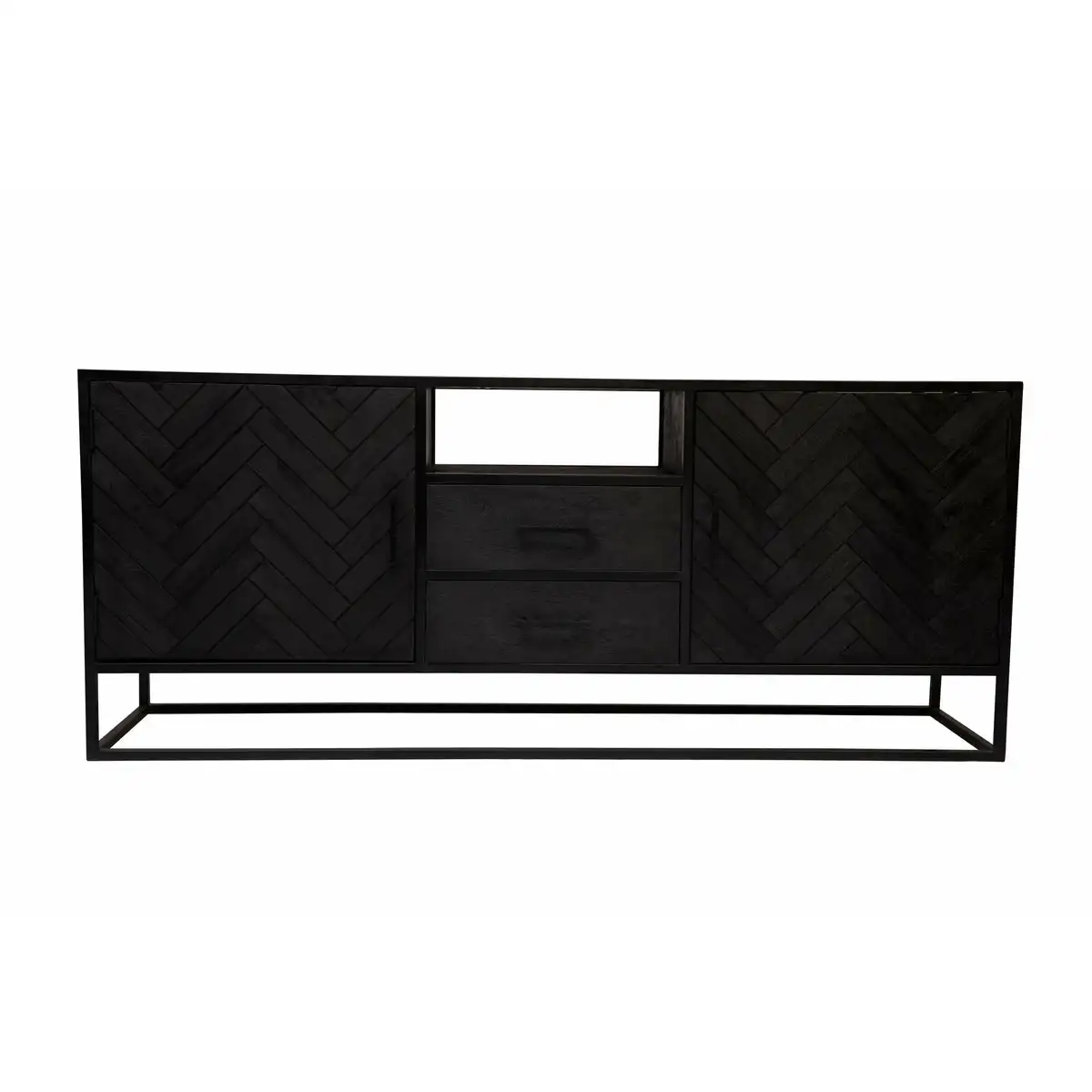 New Massive Herringbone Black Dressoir Bedroom Living Room Furniture Drawers Storage Self Cabinet Sideboard In Solid Mangowooden