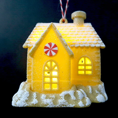 Christmas New Year Decoration Imitated Brown Wood Acrylic 3D LED House Ornament