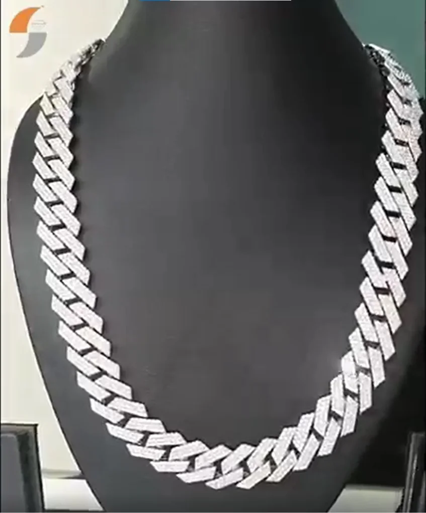 Sheetal Impex: N00096 35.00Tcw Round Natural Diamonds VS-IJ Studded 14K White Gold Cuban Chain