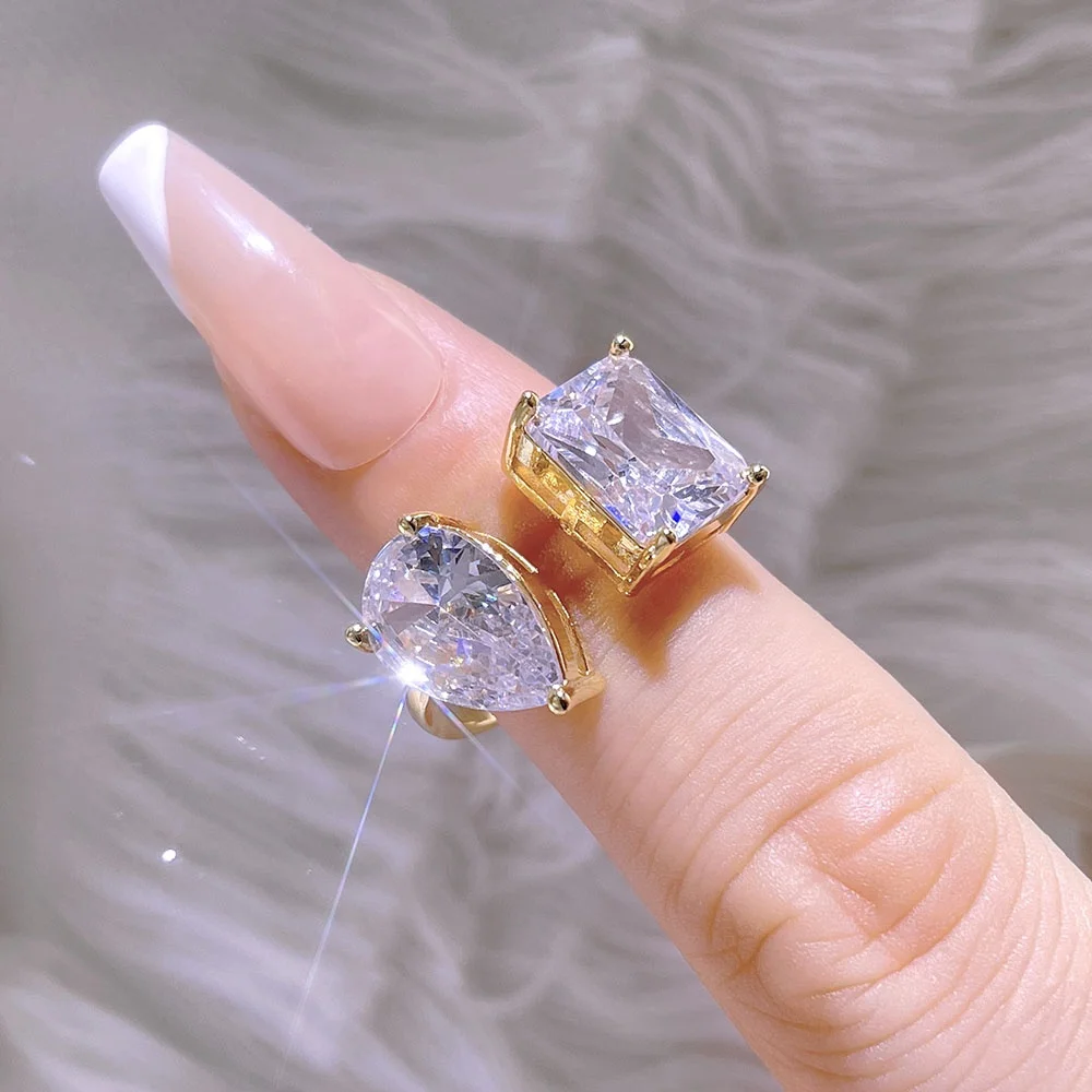 Luxury Ring Jewelry 18K Gold Plated Open Style Statement Cubic Zirconia Eternity Ring for Women Gift