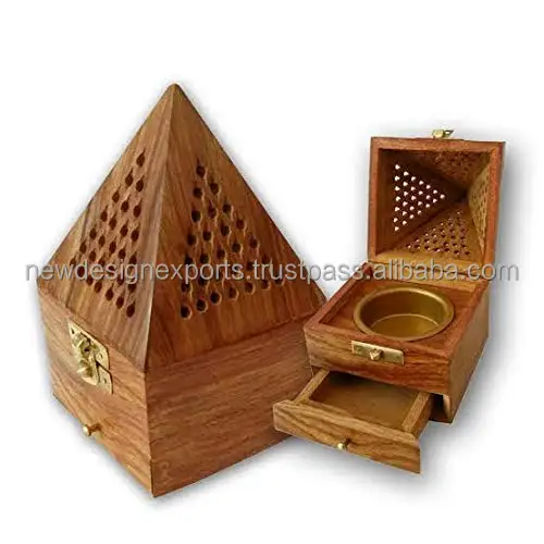 The Vintage Art Wooden Pyramid Incense Box Fragrance Stand Holder Agarbati Dhoop for Pooja