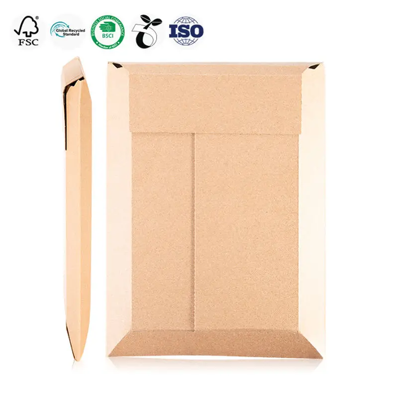 New Arrival Custom Stay Flat Corrugated Rigid Book Mailer E-Fluted Paperboard Envelope Kraft Paper Factory Direct Sale