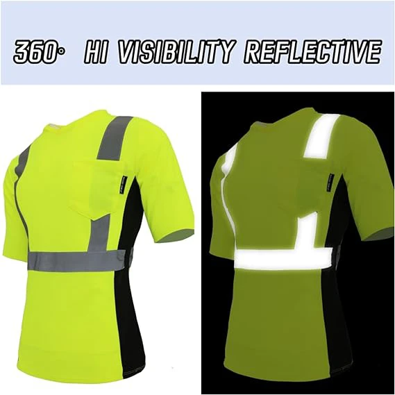 2022 Construction Breathable Fluorescent Green Custom Hi Vis Reflective Black Safety Polo Shirt breathable durable shirt