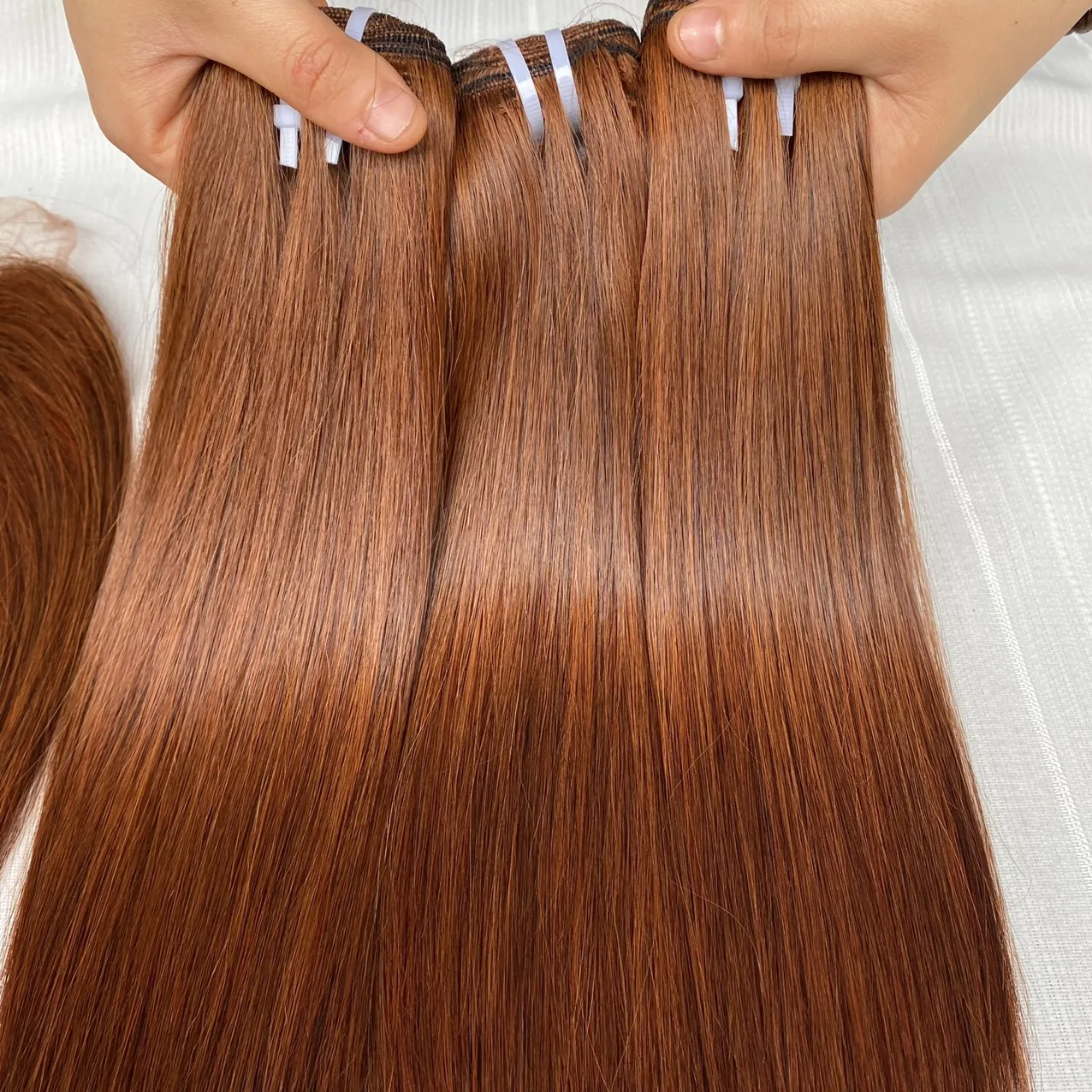 100% Vietnamese Human Hair Bone Straight Bundles  brown hair color with closure