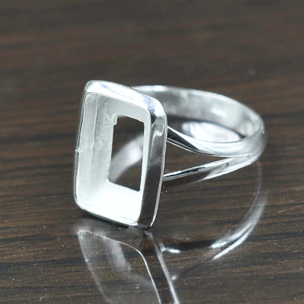 925 Pure Sterling Silver Rectangle Shape 7-30MM Blank Bezel Cup Silver Metal Casting Plain Collet Rings Finding Jewelry Supplier