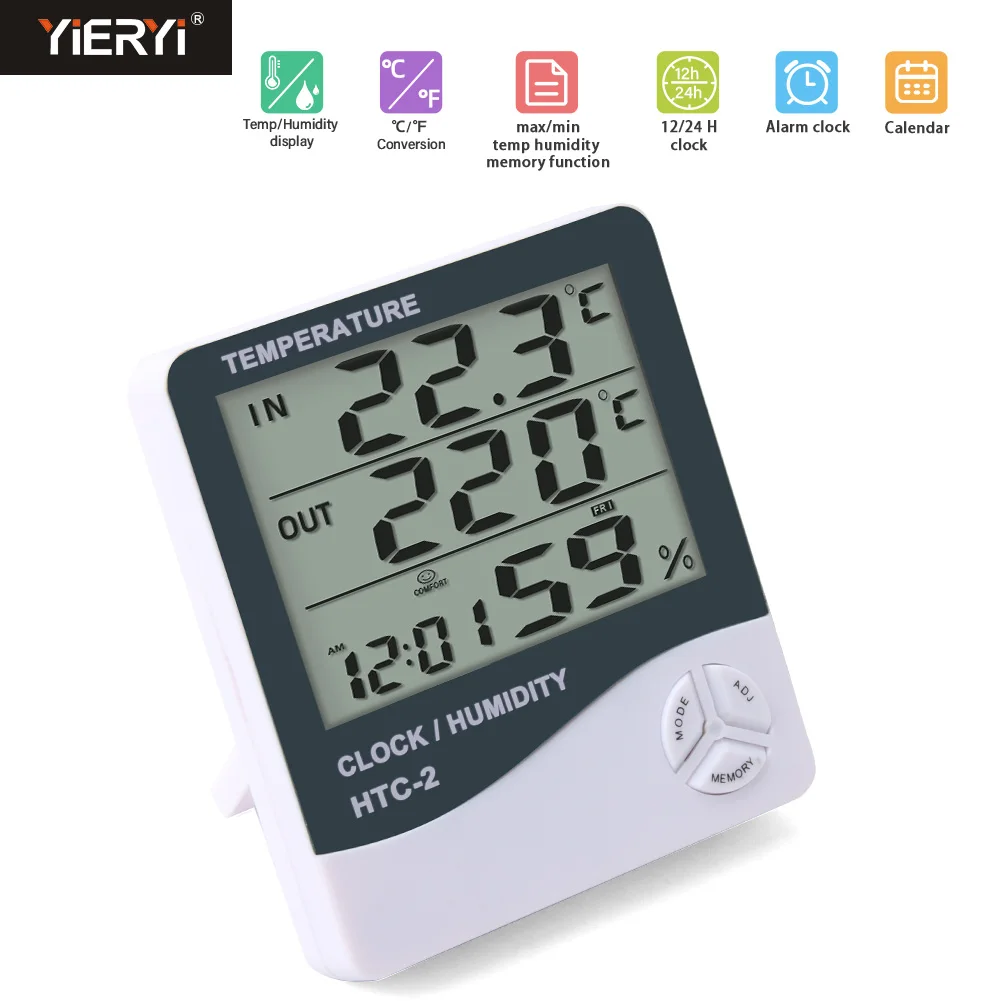 Hot sale  Digital LED Thermometer & Hygrometer HTC-2  Humidity Temperature  Meter Weather Station Indoor Outdoor
