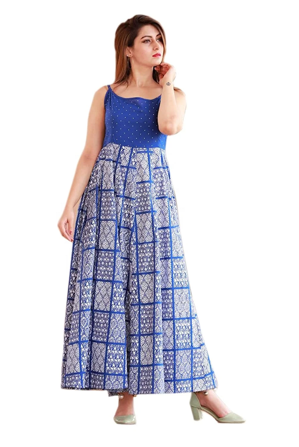 Womens Rayon Kurti Indian Ikat Printed Anarkali Kurta Kurti Designer Long Casual Office Wear Kurti Dress Supplier