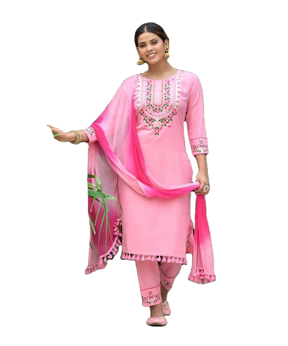 Летняя коллективная этническая одежда индийская Куртис Женская Новинка хлопчатобумажная ткань из смесовой ткани с вышитым узором на шею мягкая гладкая