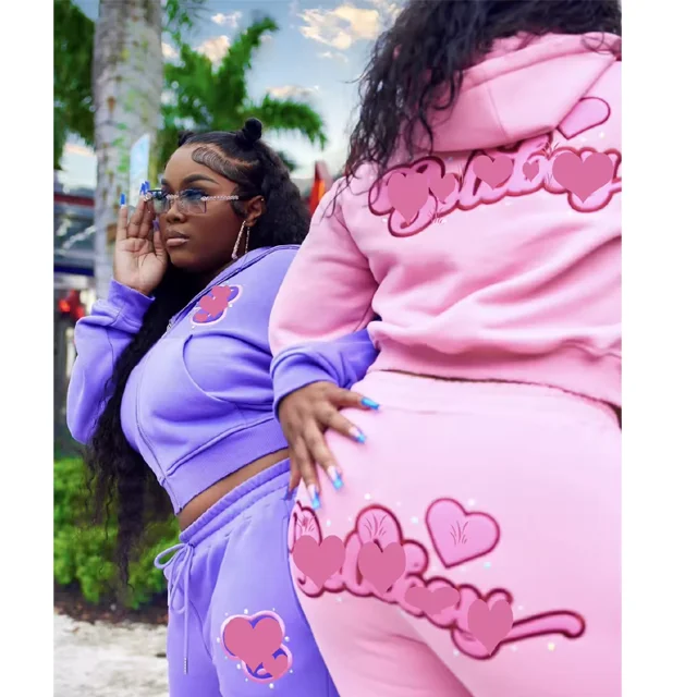 Custom Women Set Two Piece Outfits Basics Hoodie and Flare Pants Zip Jacket Skinny Flared Pants Jogging Suits Tracksuit Set