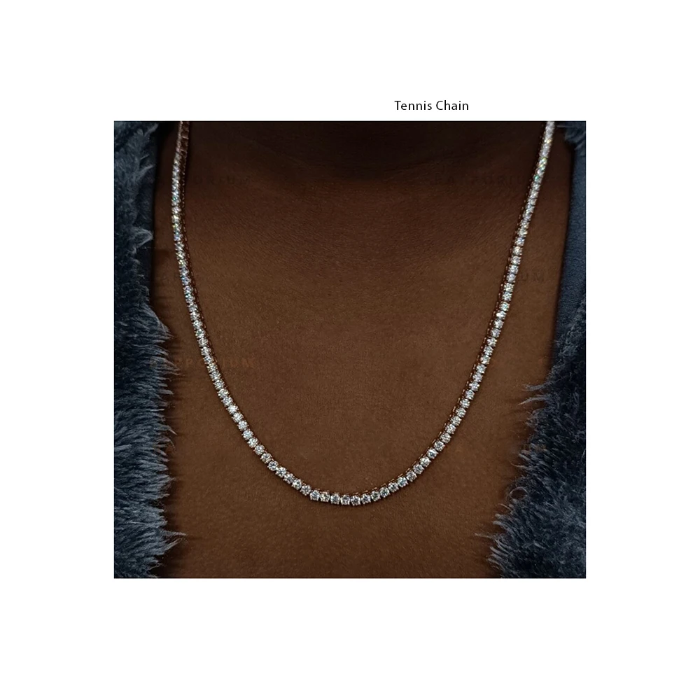 Hot Selling Fashion Jewellery  Necklaces 4MM Ice Out Moissanite 925 Silver Tennis Necklace 22 Inches For Wedding Gifts