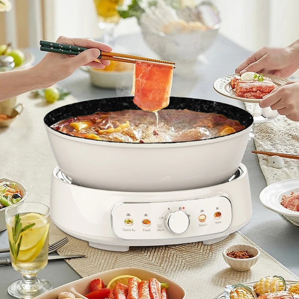 New model 4L Electric Fry Pot Multicooker Pot Steam Boil Fry Hot pot 2000W WIth glass Lid