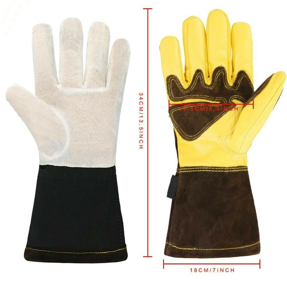 Genuine Cowhide Leather 14 inch Welding Gloves Mig and Tig welding and suitable for BBQ Grill and other fire works protective