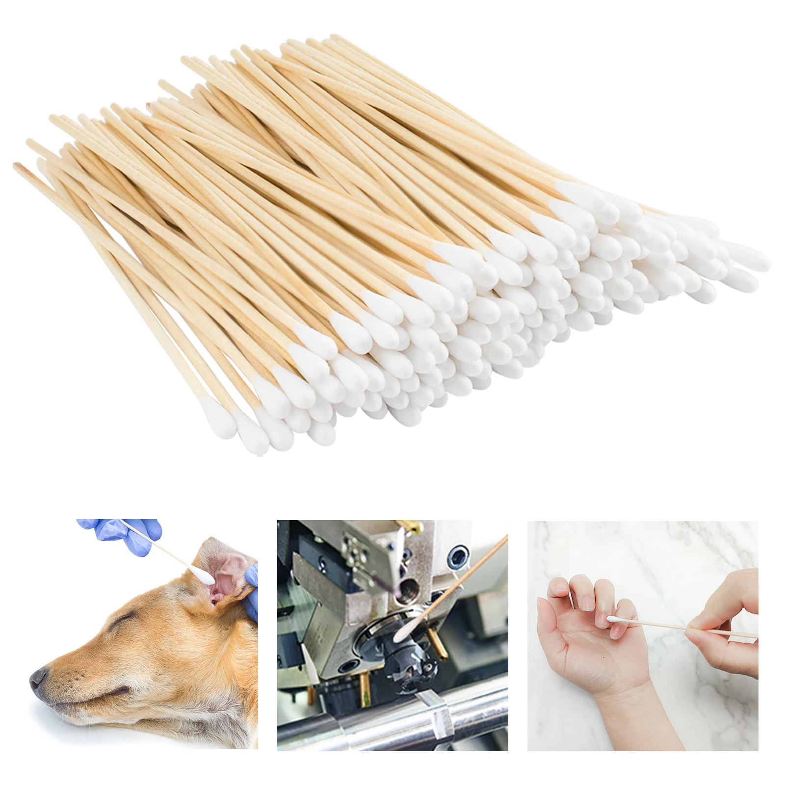 100pcs Lower Price Wooden Stick Cotton Ear Buds Long Cotton Swabs for Daily Cleaning