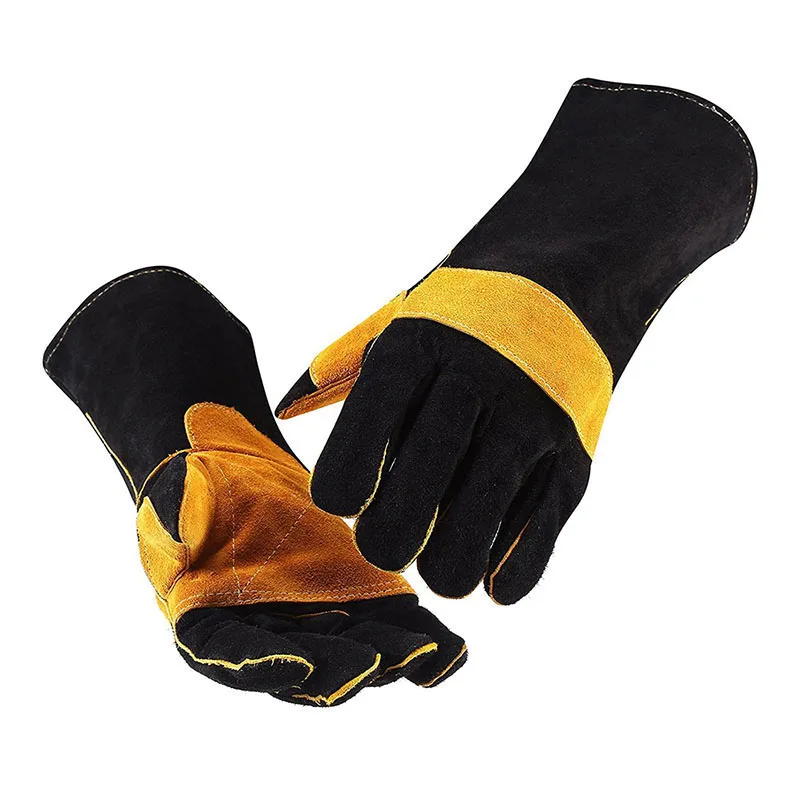 Pakistan Made Flexible Soft Welding Flame Fire Deerskin Leather Work Welding Gloves With Split Cowhide Cuff Gloves