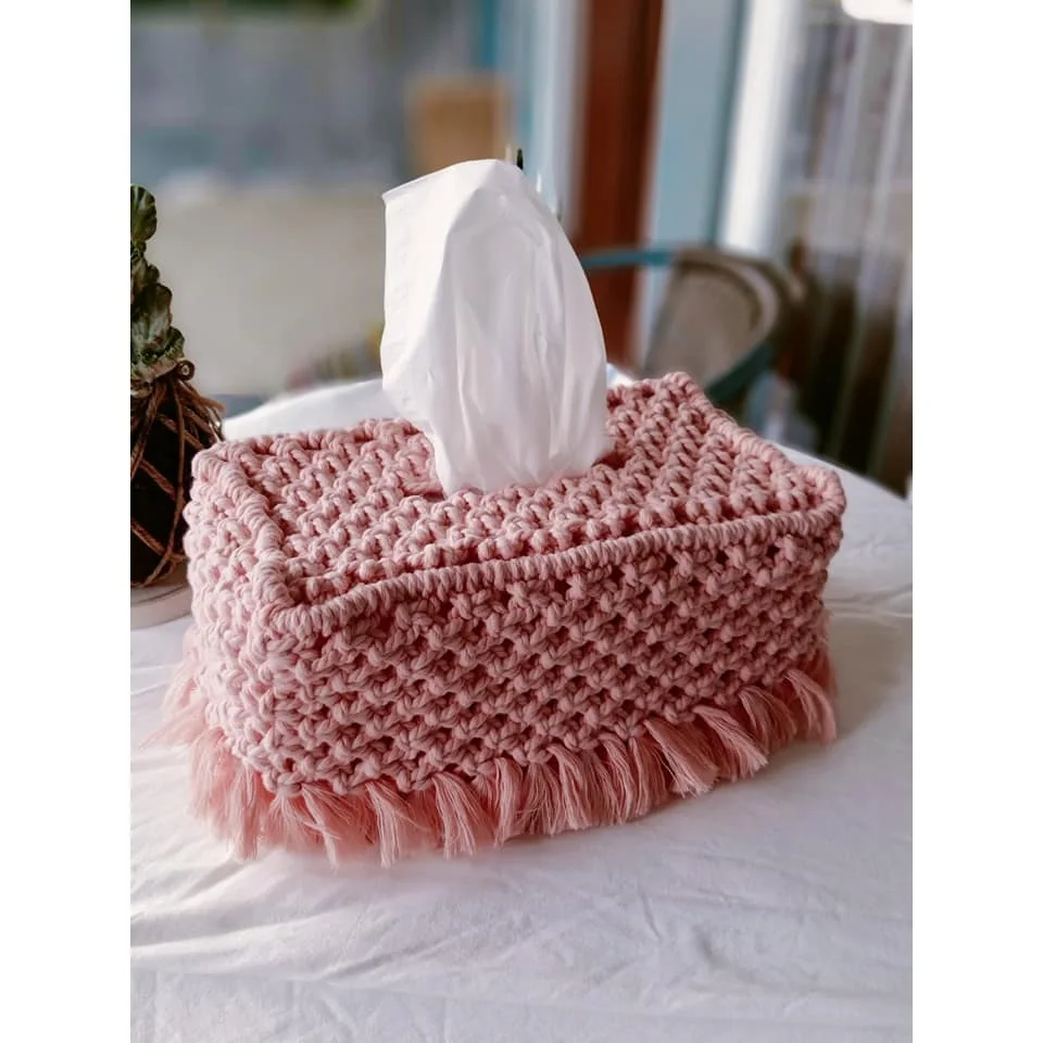 Macrame Napkin Tissues Organizer Hand Knitted Boho Tissue Box Holdere In Square Shape Tissue Box