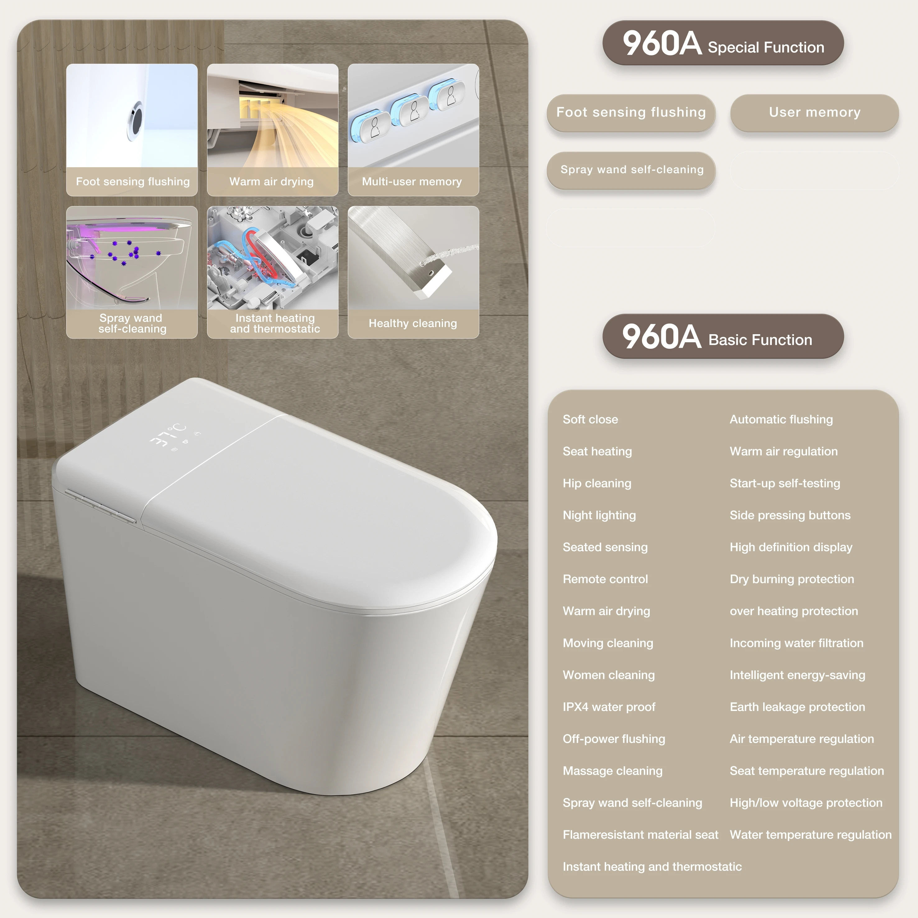 Modern Intelligent toilet Electronic Automatic Ceramic Toilet Floor mounted Slim Self-cleaning Smart Toilet for bathroom