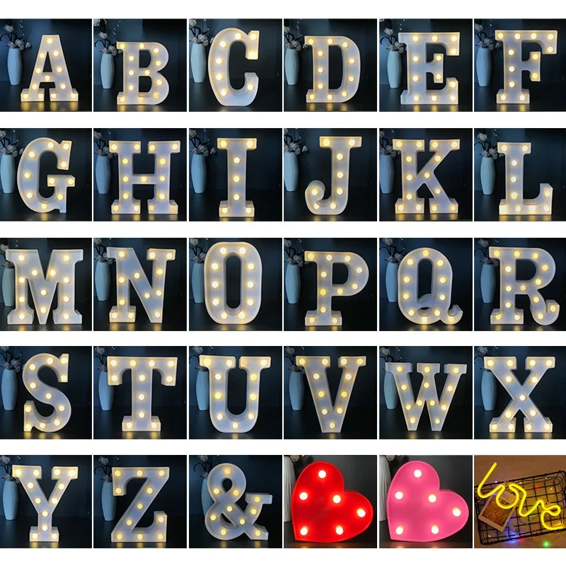 Photo Props Letter Lights LED Night Lights Christmas New Year Creative Birthday Modeling Lights Wedding Room Decoration