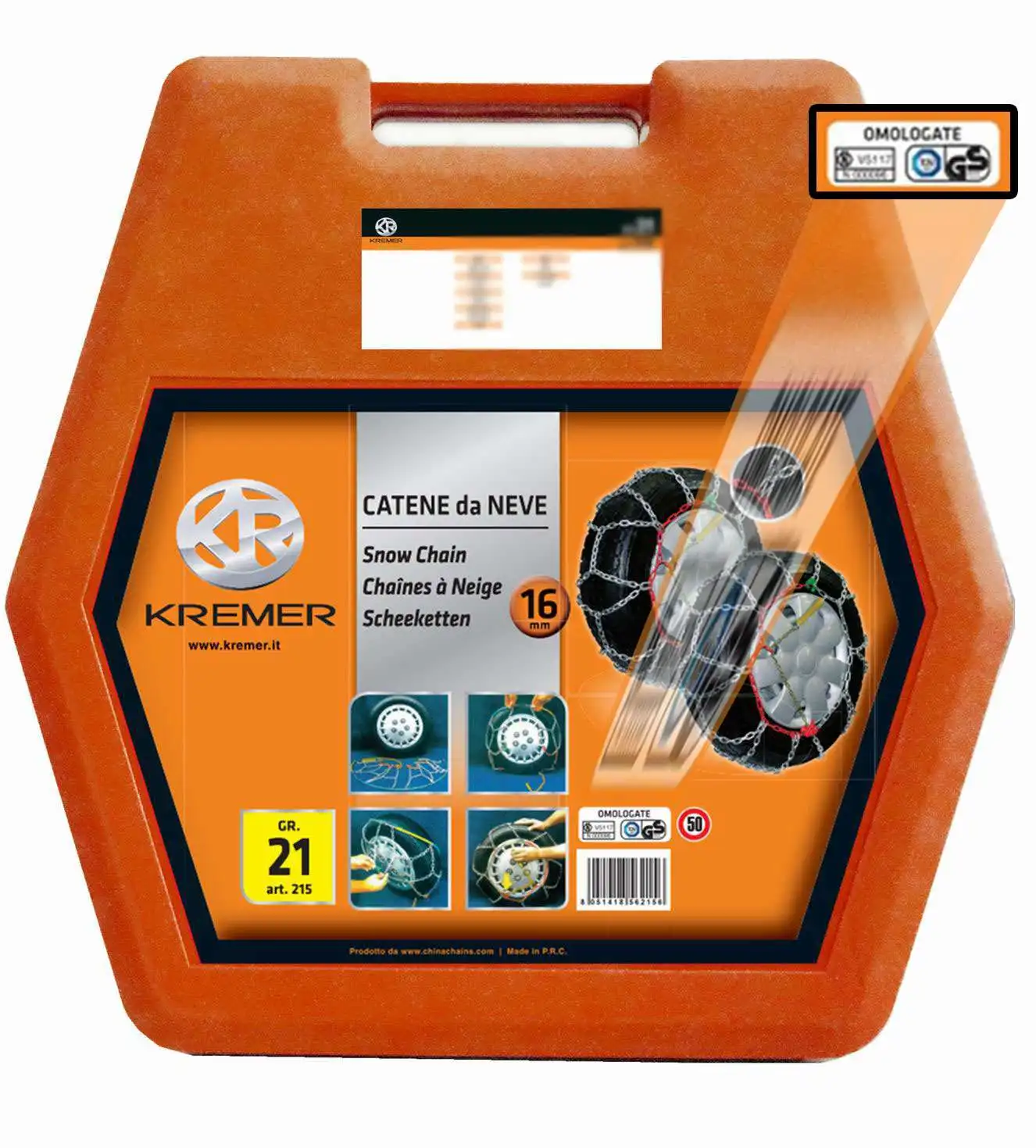 Fast Selling Metal Steel  16mm Car Snow Tire Chains Alloy Steel Snow Chain easy to use  - Made in Italy