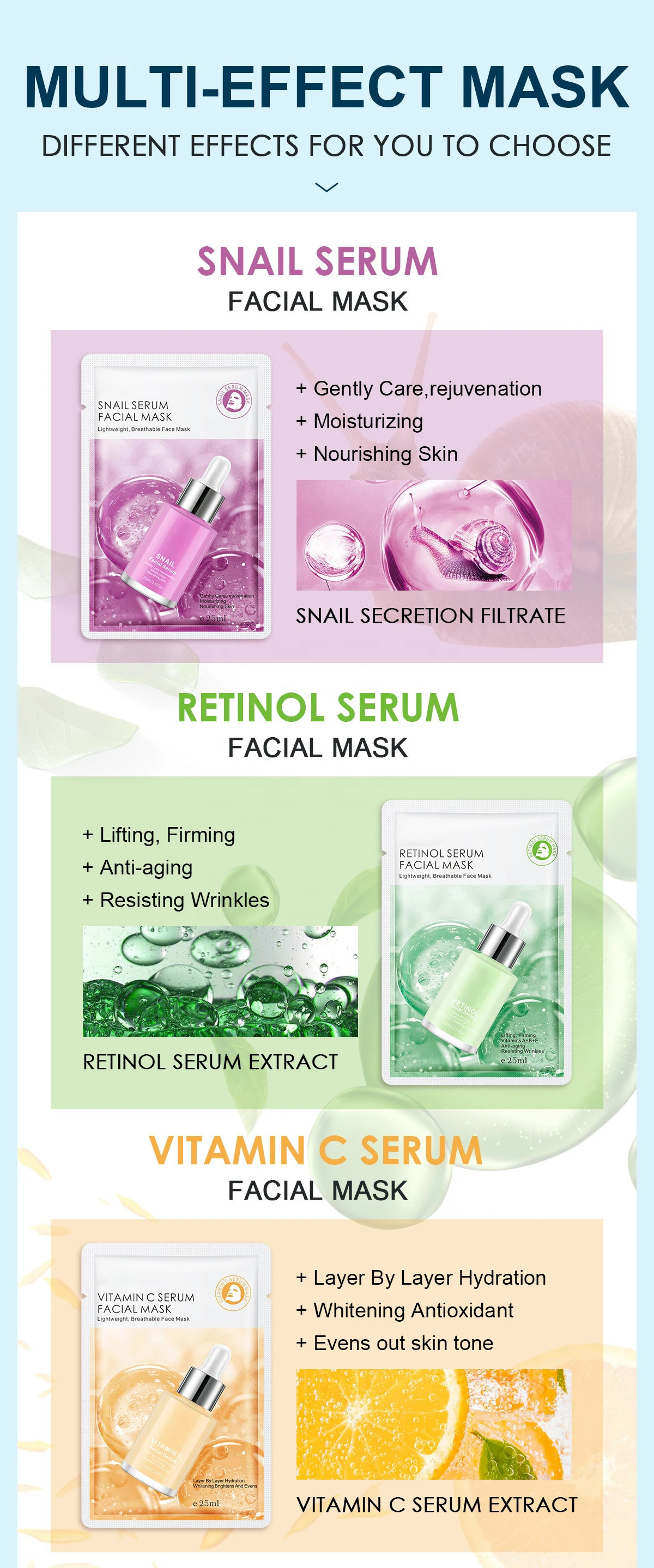 24K Golden Snail Retinol Essence Facial -Mask Moisturizing VC Hyaluronic Acid Collagen Whitening Anti-aging Sheet Face -Mask