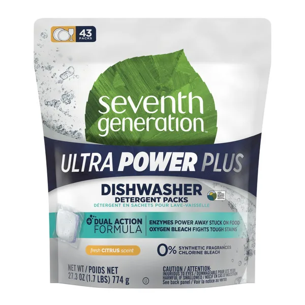 Seventh Generation Dishwasher Detergent Packs, Free & Clear, 45 count, Pack of 2