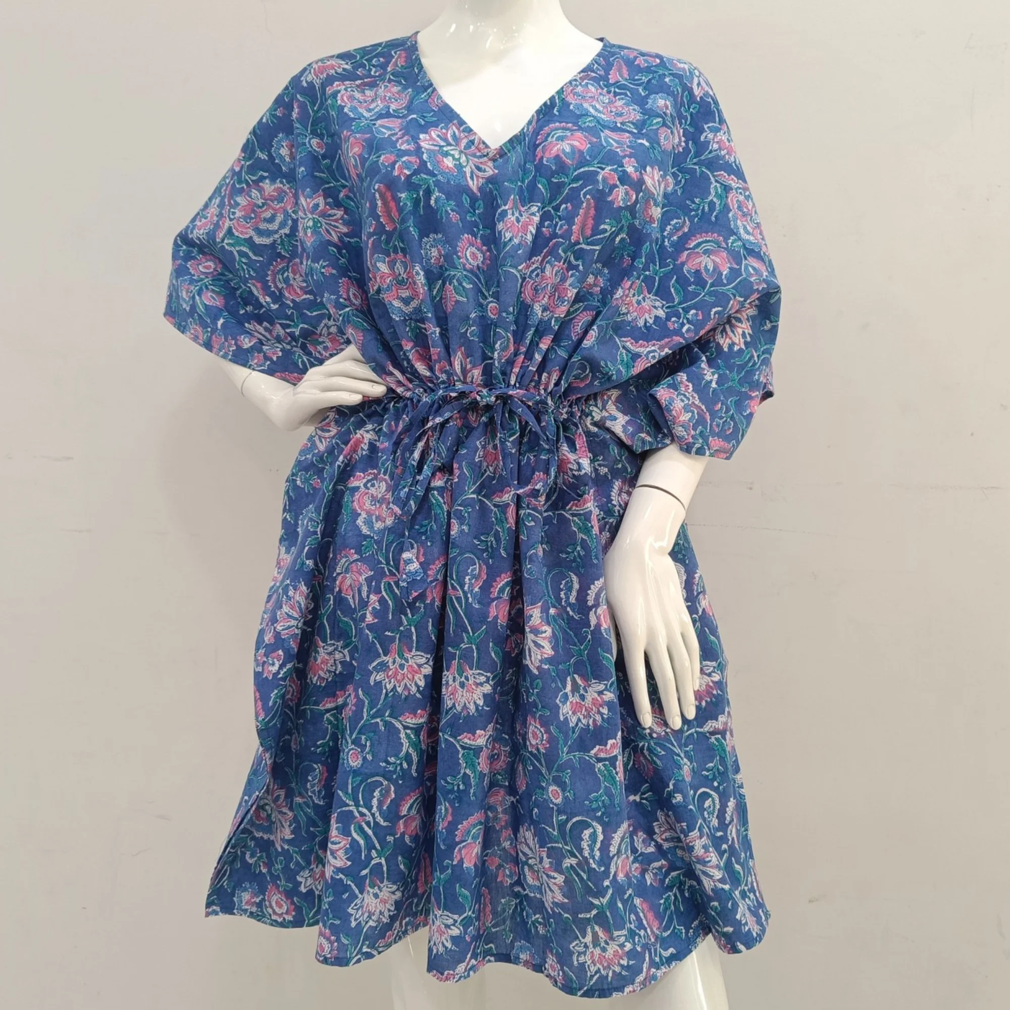 Египетское винтажное платье-кафтан с цветочным узором из мягкого хлопка и ручным принтом