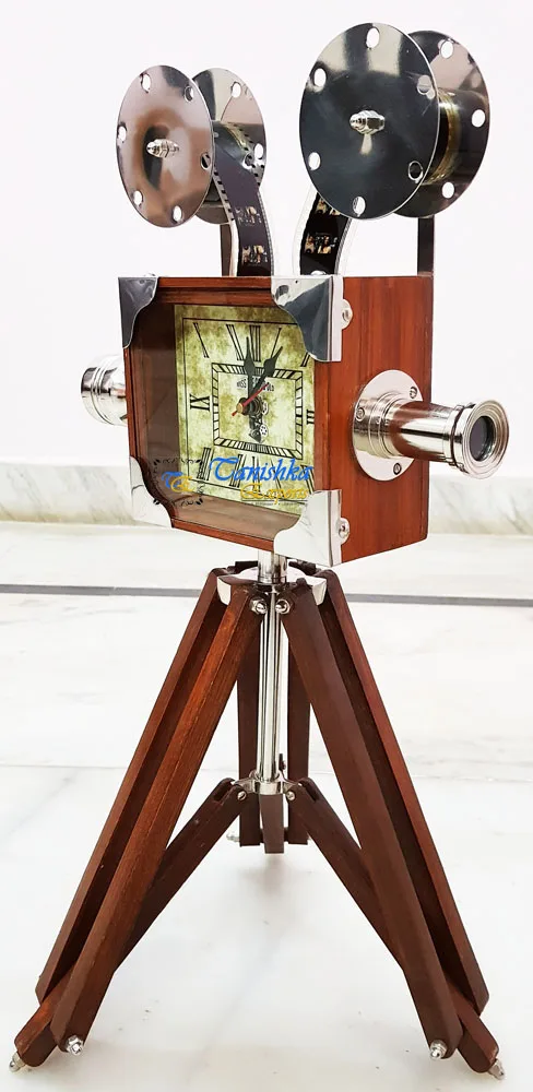 Antique Camera Retro Display Clock Model Corner Piece Clock with Tripod Stand For Home Decoration