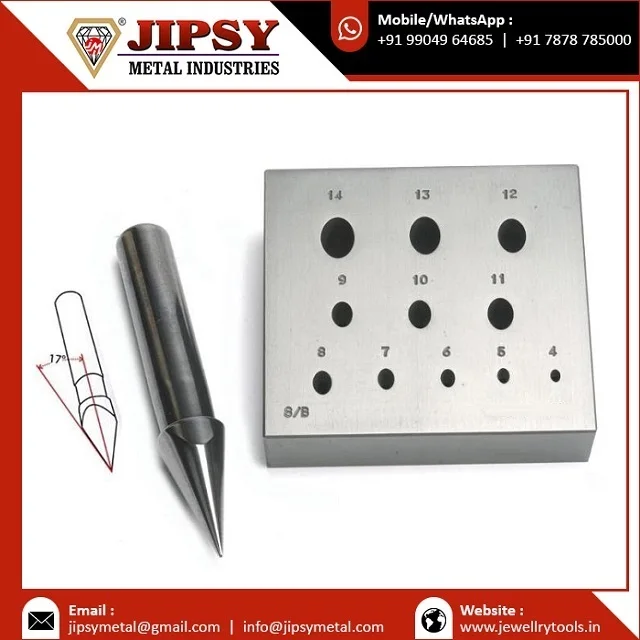 Bezel Forming Block with Round Punch - 17 Degrees - 5mm to 20mm - Bezel Setting Tool - Jewelry Forming Tool