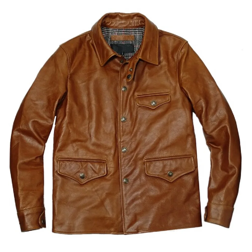 men leather jacket japan style retro coat real leather jacket trench coat double breasted knee length leather overcoat