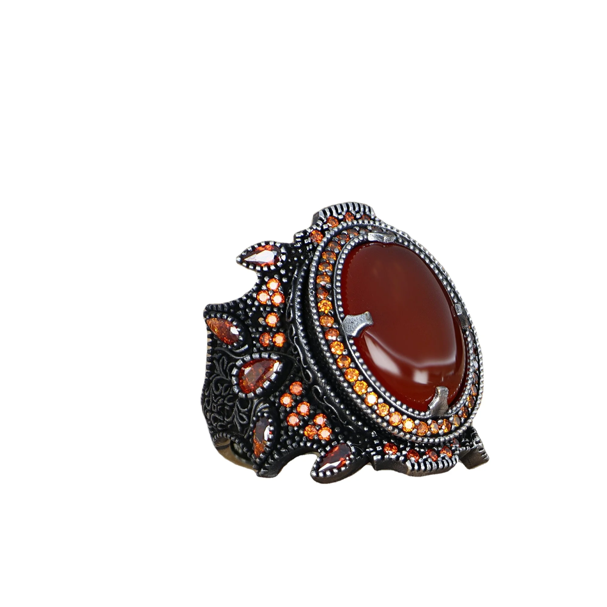 Aqeeq Oval Stone Men Ring 925 Silver Luxury Handmade Men Ring Turkish Wholesales Silver Jewelry