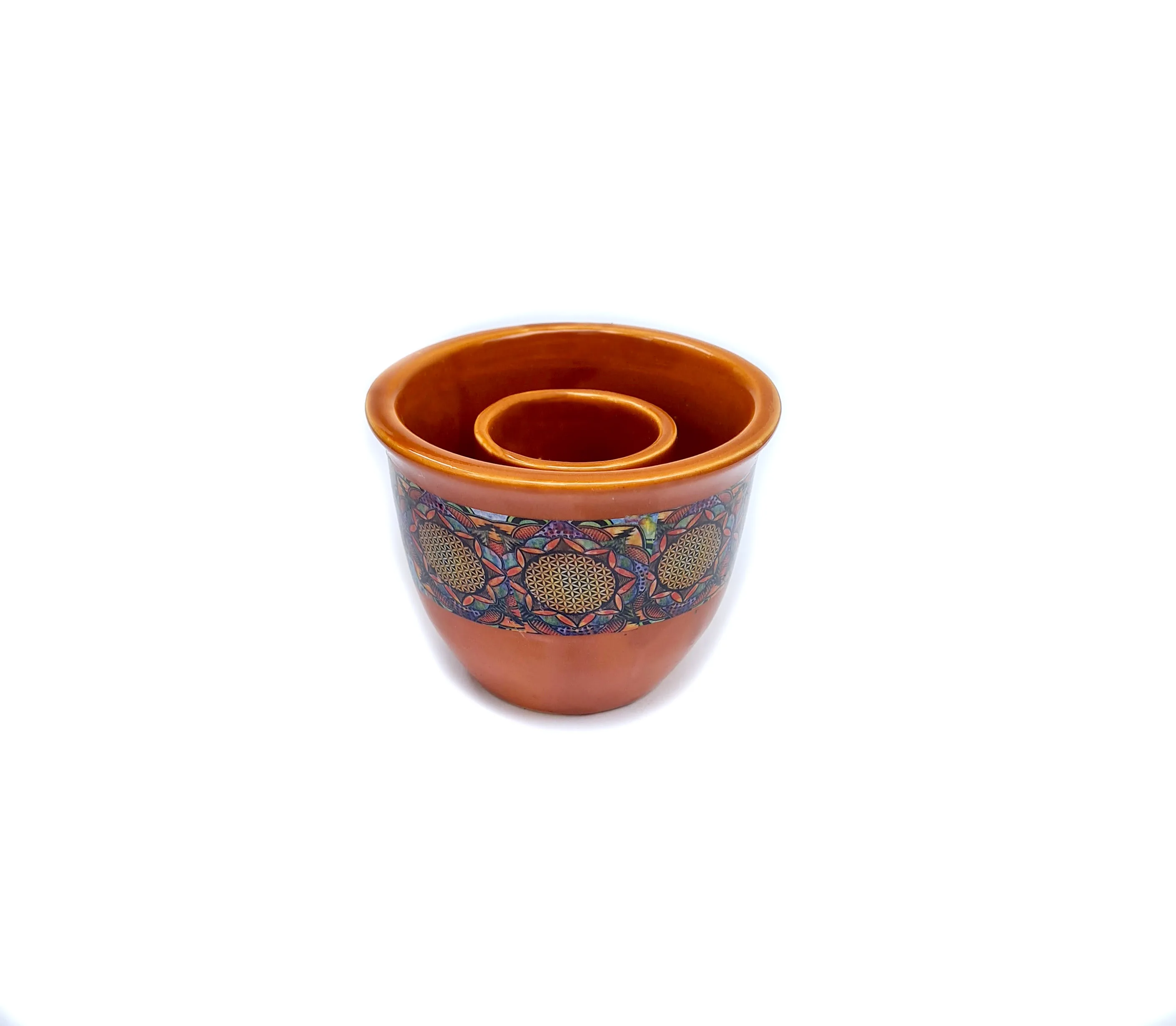 CERAMIC ORANGE COLOR PALO SANTO STICK HOLDER INCENSE SMUDGE BOWL BURNER SAGE LEAF CHARCOAL RESIN TREE OF LIFE FLOWER OF LIFE