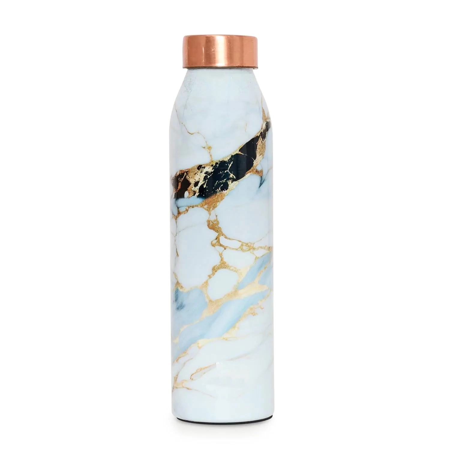 Extravagant Copper Water Bottle Unique Marble Design Finish Copper Lid Metal Water Bottle (38 oz) With Copper Zinc Properties