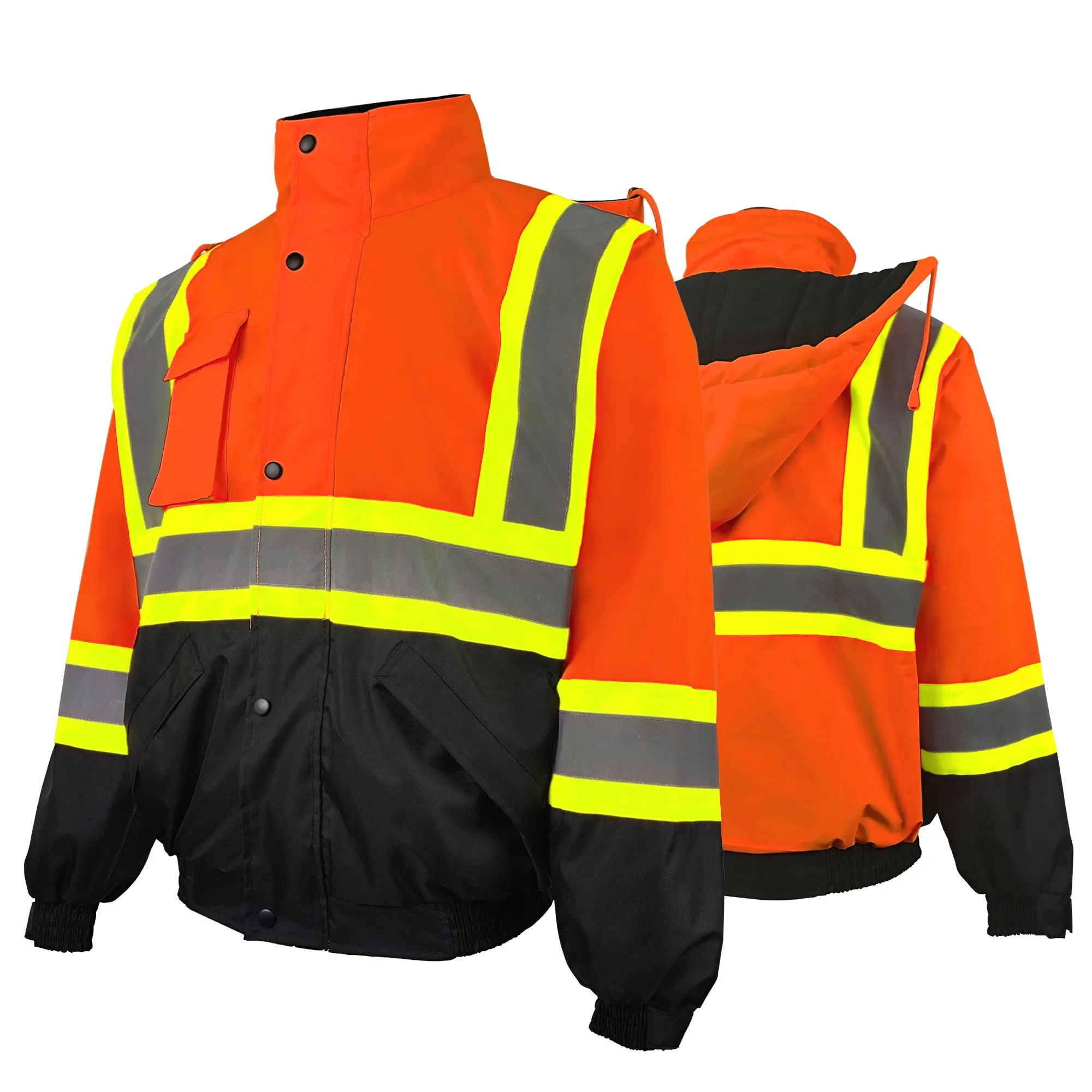 wholesales Custom Logo Construction winter Hi Vis Long Sleeve Yellow black work Reflective fluorescent Safety Reflector Jacket