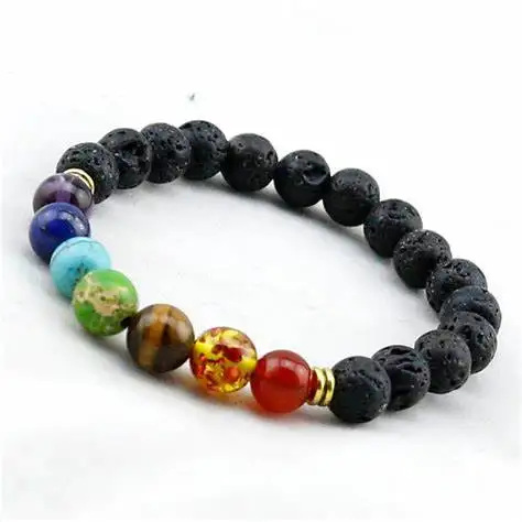 Natural 8mm Lava 7 chakra crystal stone beads bracelet crystal gemstone healing agate yoga meditation bracelets.