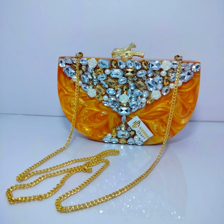 Factory direct wholesale brand new resin women clutch evening bag large space resin shine gives look royal