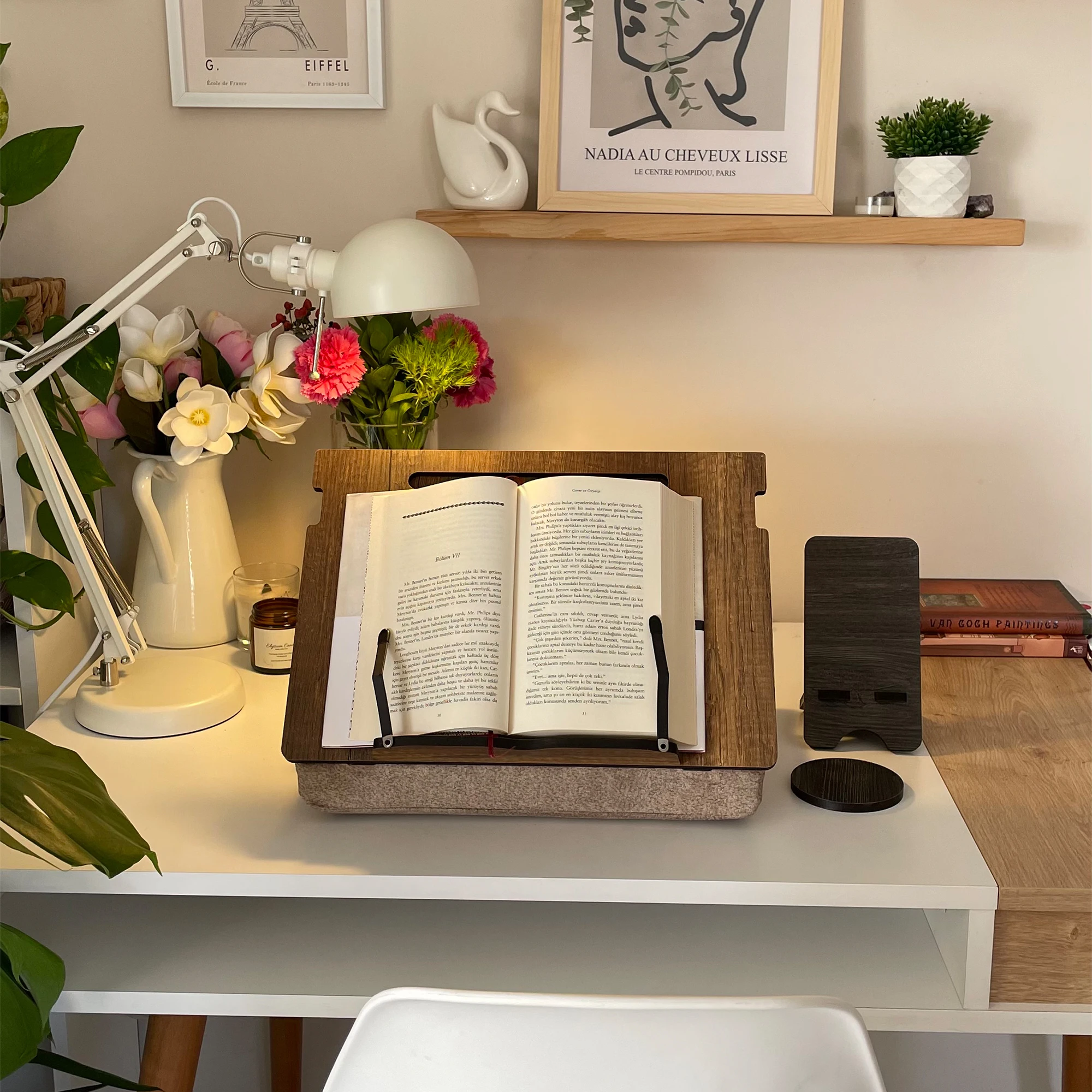 Quality Storage Book Reading Stand for Bed Book Reading holder working desk with storage book stand with storage