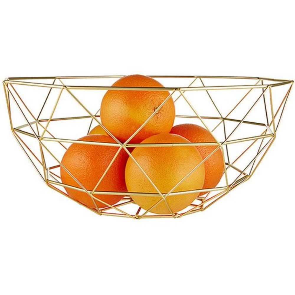 Wire Fruit Basket Large Round Storage Baskets For Bread Fruit Snacks Candy With Shiny Gold Plated Fashion Fruit Bowl Decorate