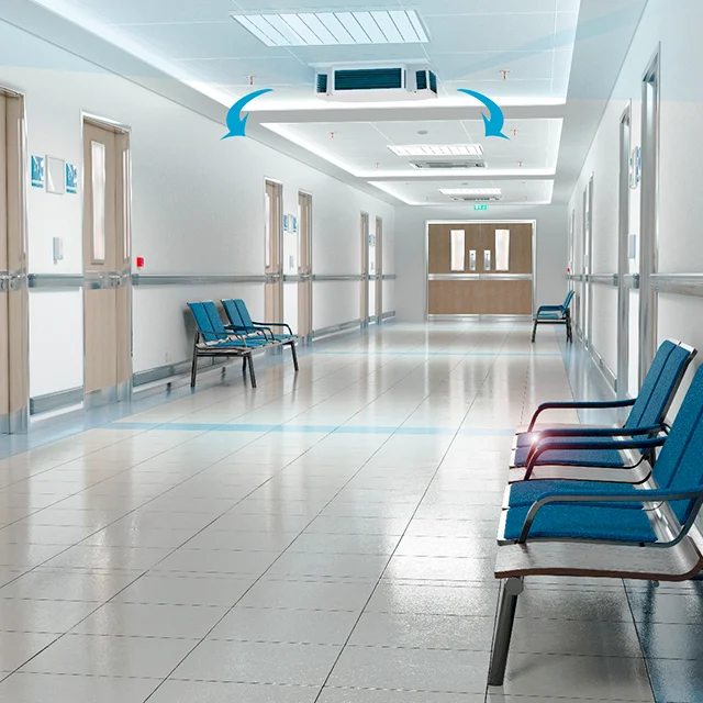 Made in ITALY UV-C Air Purifier ceiling-mounted Upper Air technology Treated air surface 80 squared meters lamp power 4x18W