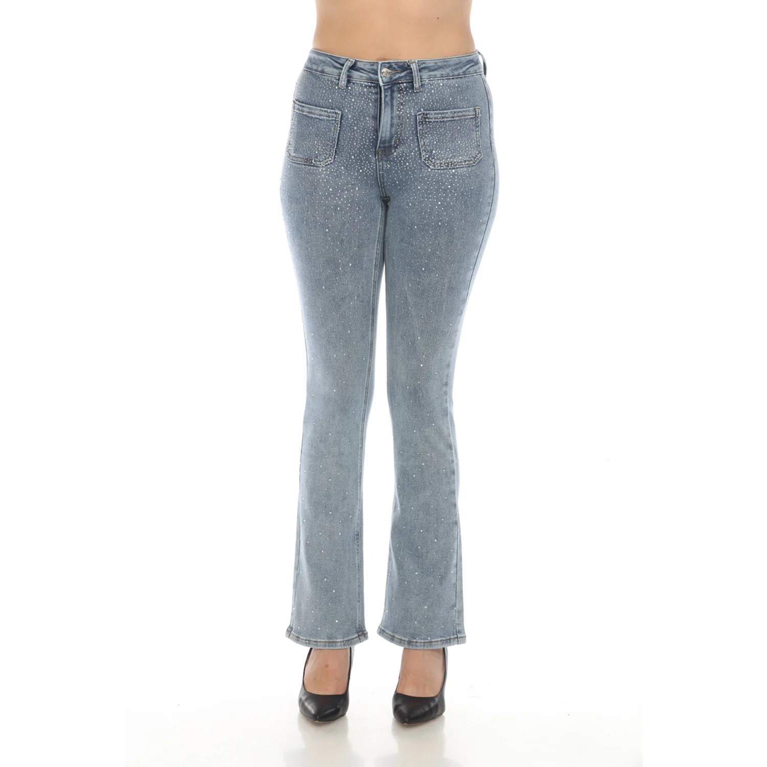 2024 Streetwear Ladies Skinny Mid-Waist Jeans American Stretch Denim Rhinestone Embellishments Black Wash 3D Stretch Pen