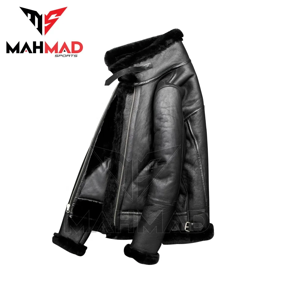 New 2023 Arrival Custom Made Mens Sheepskin Leather Jackets Mens B3 Bomber Aviator Shearling Jacket Fashion Mens Bomber Jackets