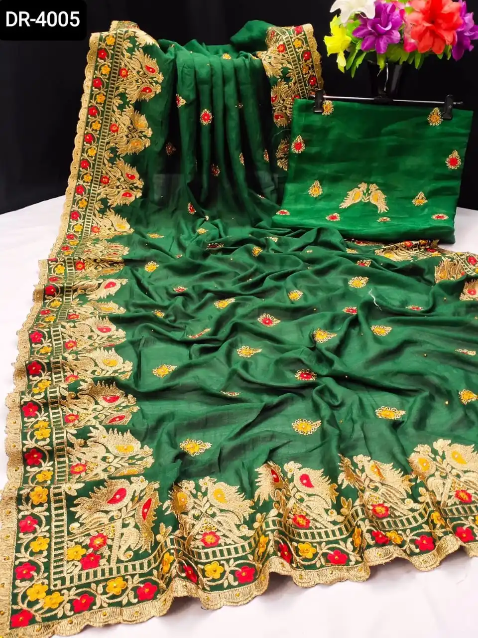 Fancy Ethnic Vichitra Silk Wedding Wear Saree with Banglory Satin Silk Blouse Material with Embroidery Work and Jari Work Sari