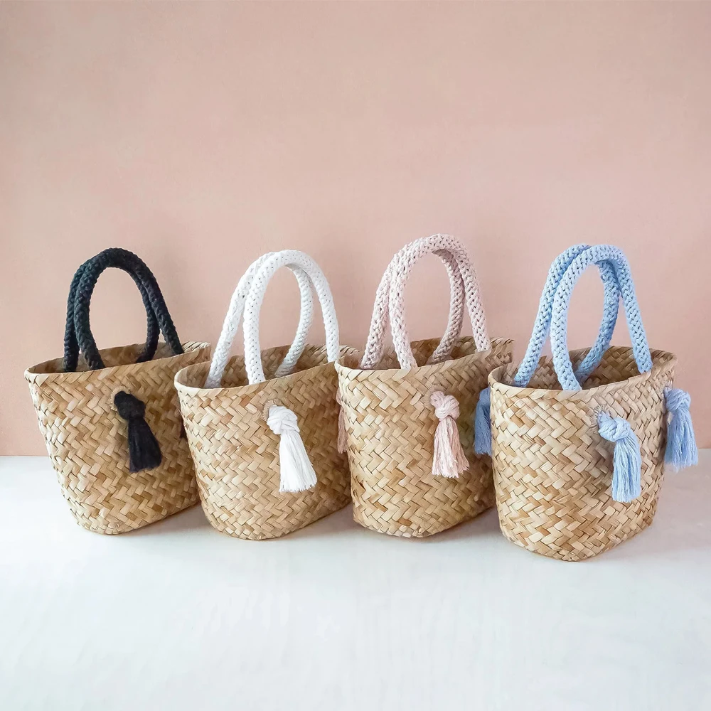 Seagrass Summer Beach Bag Mix Cotton Handle Wholesale From Vietnam Women Handbags Beach Accessories