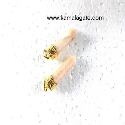 Unpolished Natural Crystal Quartz Rough Point Pendant Raw Metal Stone Jewelry with Plating Unique Crystal Pendant for Sale