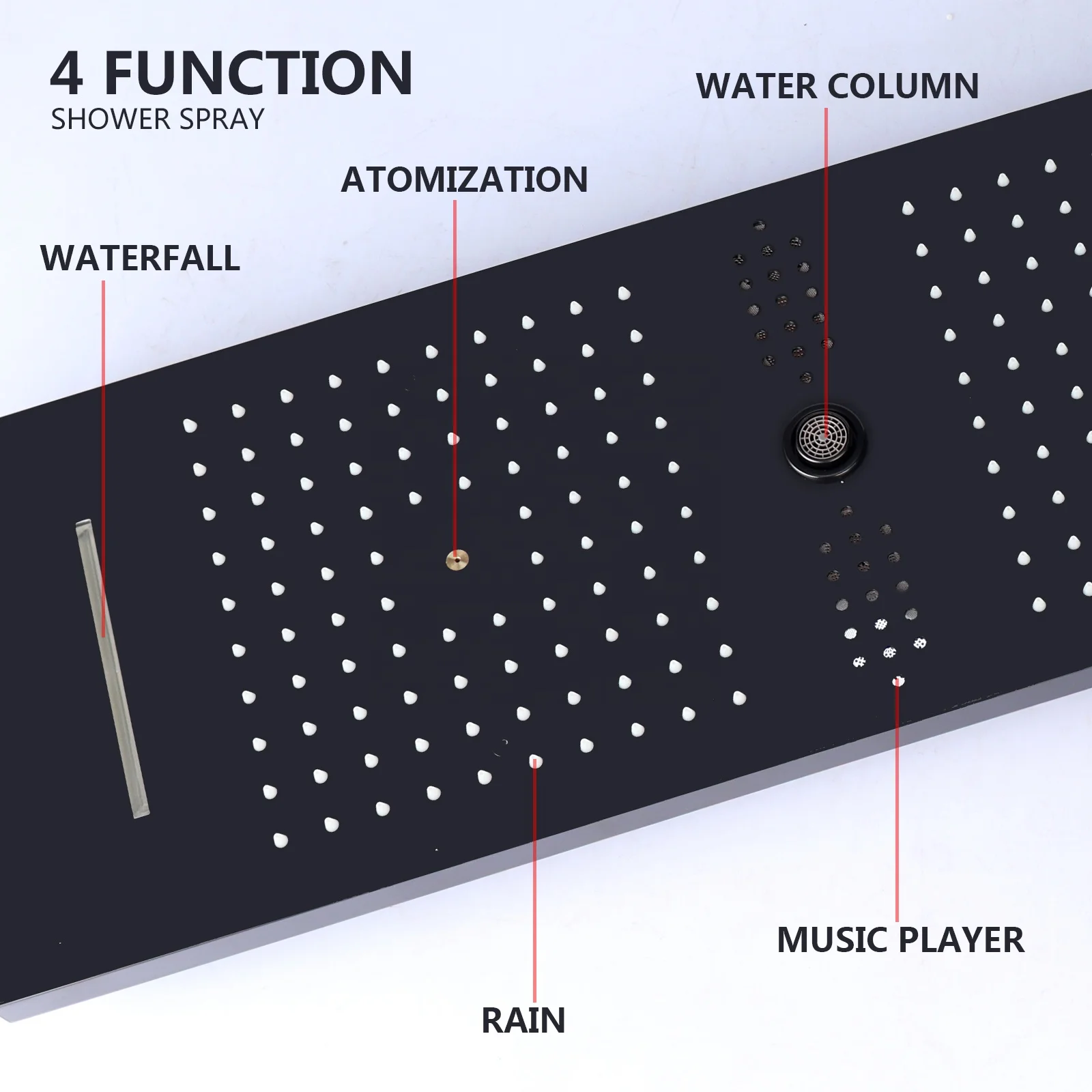 Music LED 36*12 inch Shower Head Bathroom Thermostatic Rain Waterfall Mist Black LED Shower Faucet system