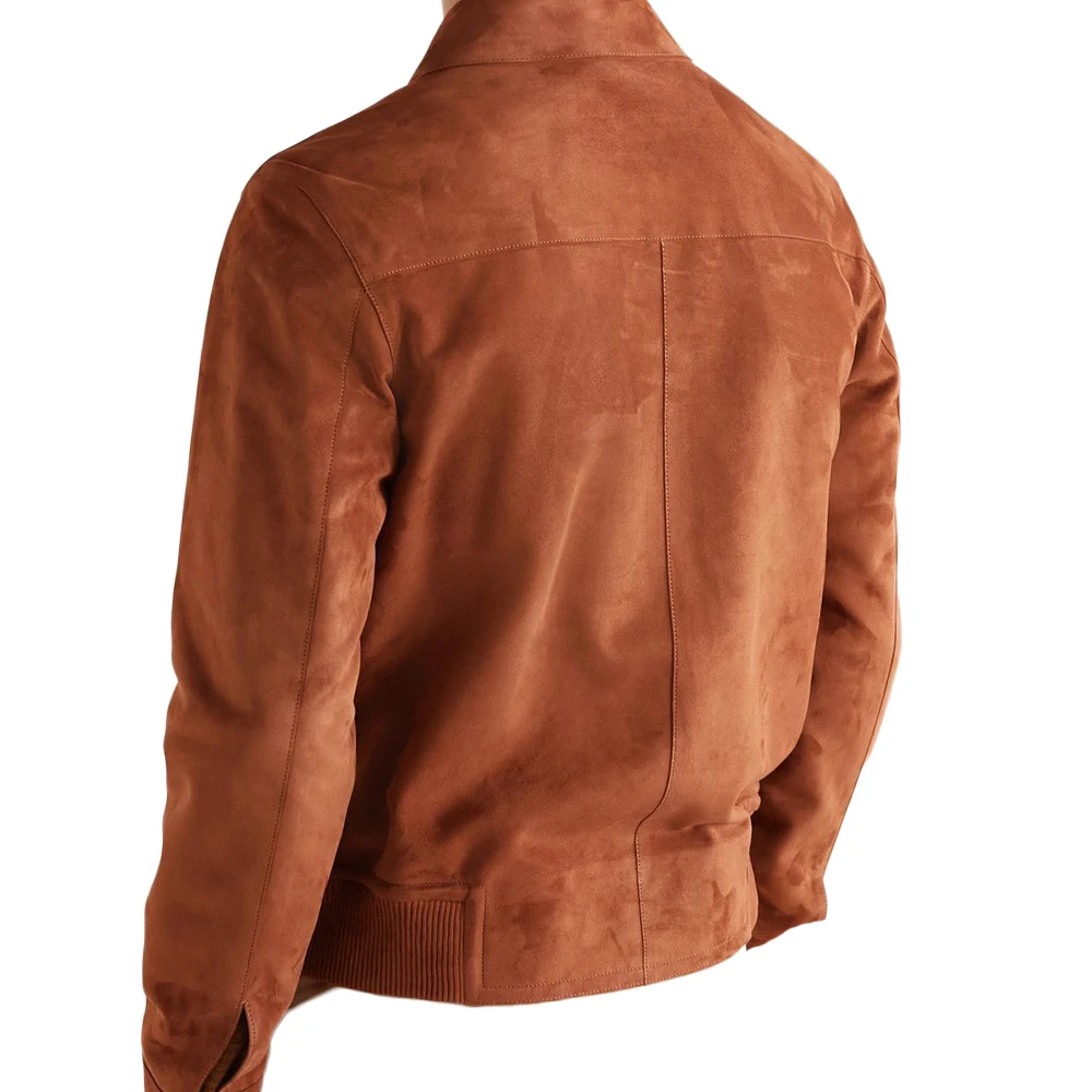 Mens Real Suede Leather Bomber College Jacket Classic Retro Vintage Sheepskin Brown leather jacket fur jacket