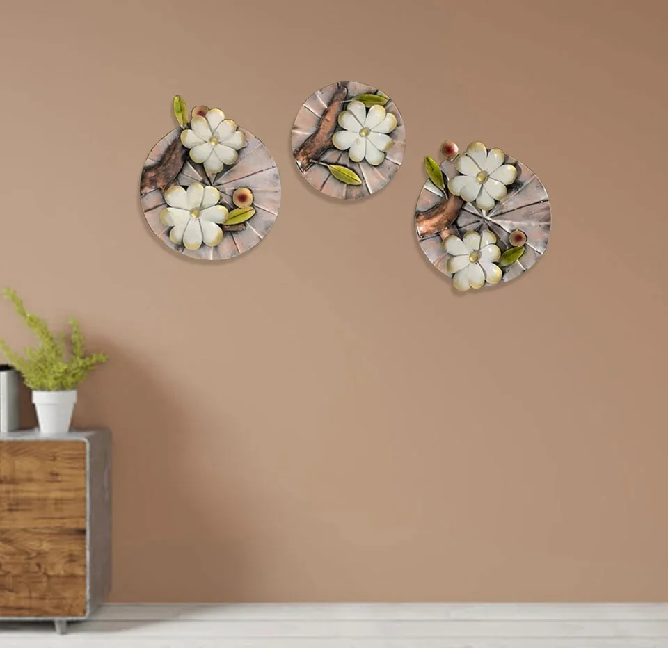 wrought iron matel indian handicraft  Unique Wall Art Panels Of Flowers On A Tree For Home Decor  ( Set Of - 3 )