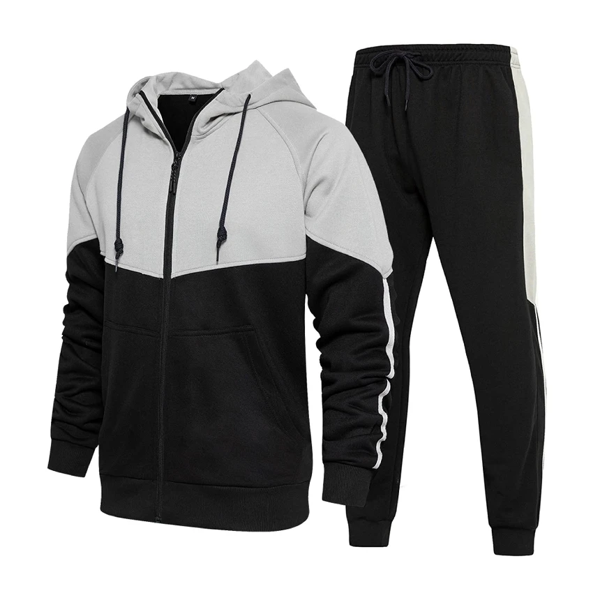 2 Pieces Clothes Zip Up Hoodies Patchwork Jogging Wear Training Tracksuit Sports Sweat Suit Running Mens Track Suit Jogger Set
