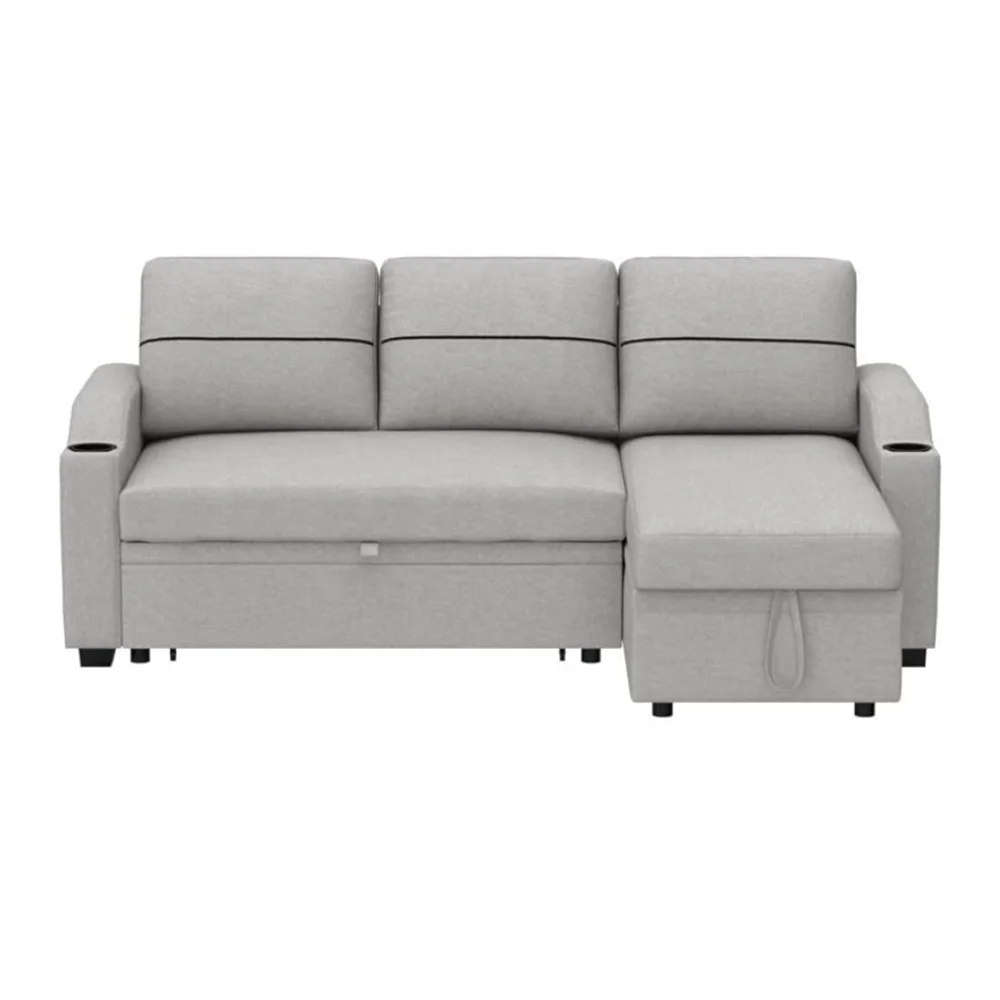 Convertible Sectional Sofa Couch Pull Out Bed with Storage 3 Seater Upholstered Fabric for Living Room