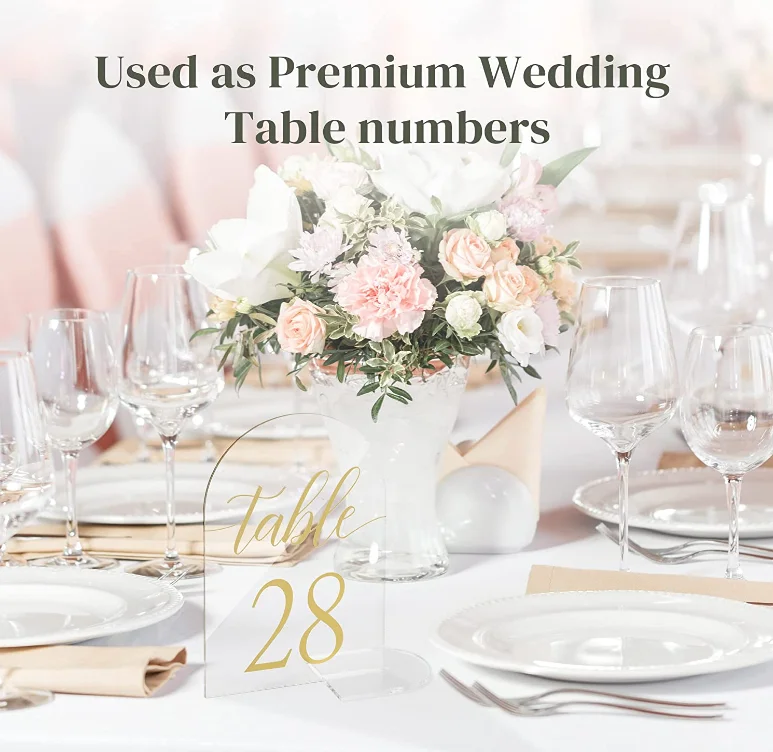 30 Sets Arch Acrylic Sign Wedding table number for Wedding Reception Hotals Acrylic Sheets with Place Card Holder(4 x 6 Inch)
