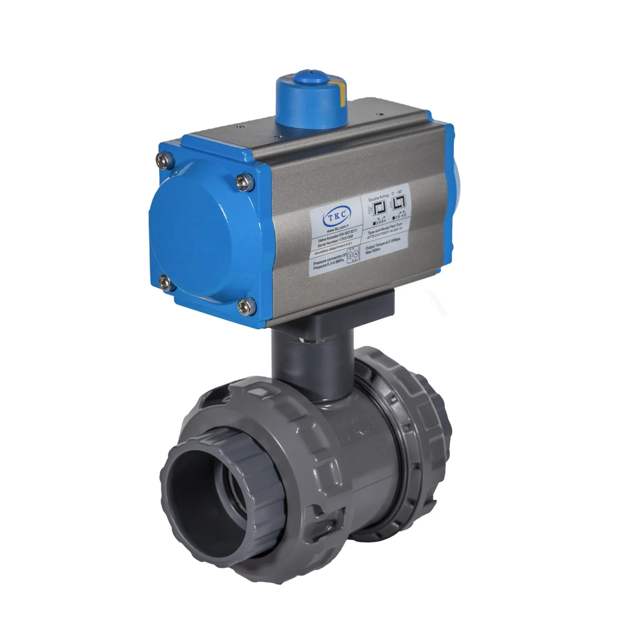 75mm pneumatic ball valve Slip connection  pneumatic upvc ball valve quick opening closure  double acting pneumatic actuator